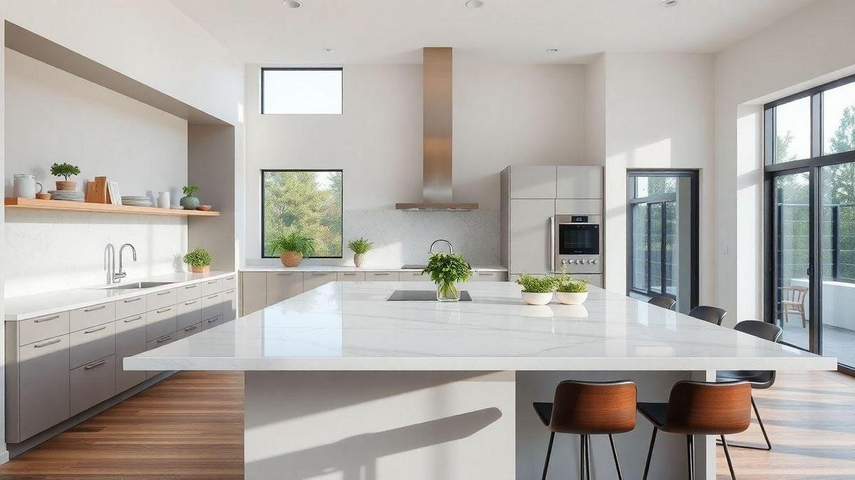 Trendy kitchen design ideas featuring quartz countertops and islands